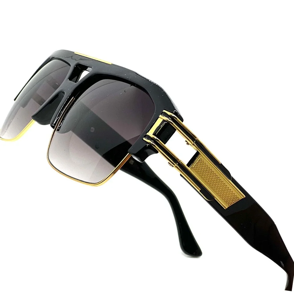 Sunglasses Gold Metal Frame Square Black Gradient Lens Fashion‎ Style Oversized